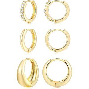 3 Pairs Gold Hoop Earrings Set for Women 14K Plated Hypoallergenic Golden Gift